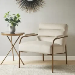 Accent Chairs-Kirkland's Home Cream And Gold Channeled Accent Chair Ivory
