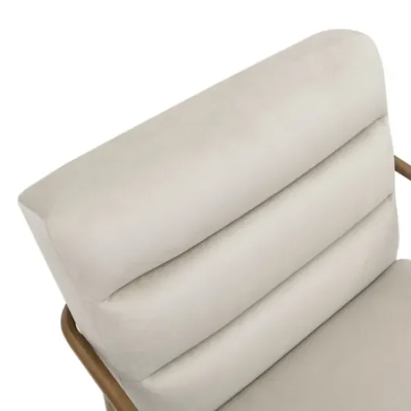 Accent Chairs-Kirkland's Home Cream And Gold Channeled Accent Chair Ivory