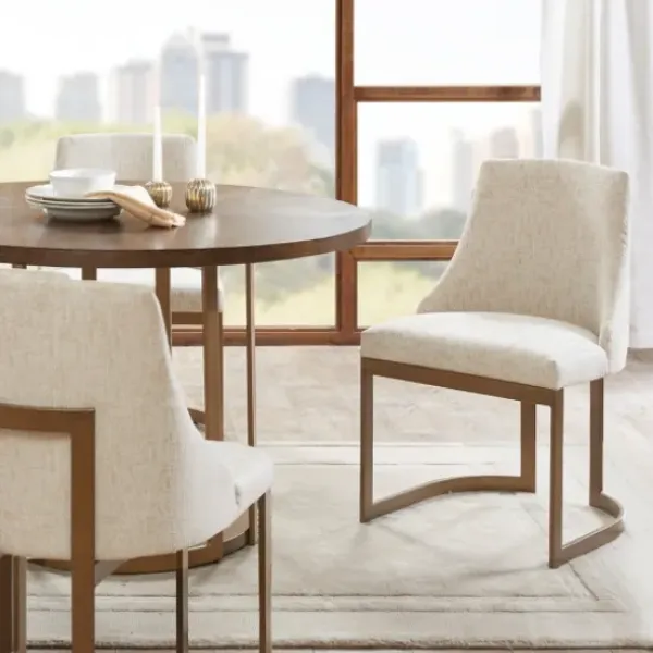 Dining Chairs-Kirkland's Home Cream And Gold Modern Dining Chairs, Set Of 2 Tan