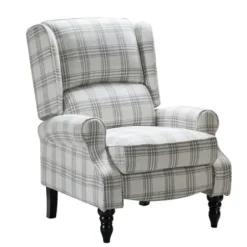 Accent Chairs-Kirkland's Home Cream And Gray Plaid Traditional Recliner Gray/White