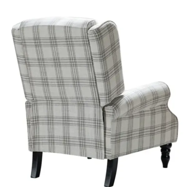 Accent Chairs-Kirkland's Home Cream And Gray Plaid Traditional Recliner Gray/White