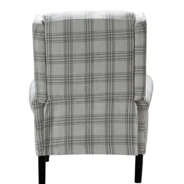 Accent Chairs-Kirkland's Home Cream And Gray Plaid Traditional Recliner Gray/White
