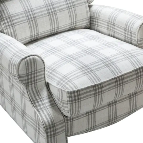 Accent Chairs-Kirkland's Home Cream And Gray Plaid Traditional Recliner Gray/White