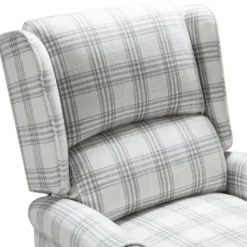 Accent Chairs-Kirkland's Home Cream And Gray Plaid Traditional Recliner Gray/White