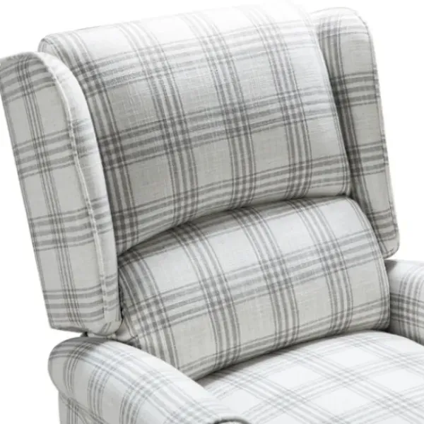 Accent Chairs-Kirkland's Home Cream And Gray Plaid Traditional Recliner Gray/White