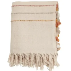Blankets & Throws-Kirkland's Home Cream And Orange Striped Throw Blanket Ivory/Orange