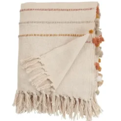 Blankets & Throws-Kirkland's Home Cream And Orange Striped Throw Blanket Ivory/Orange