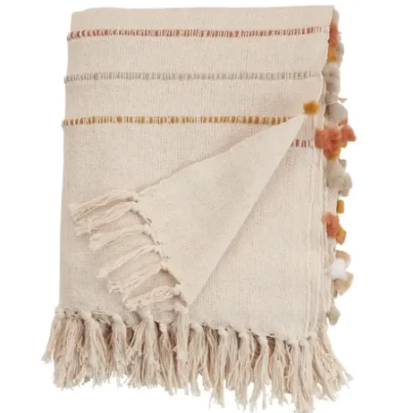 Blankets & Throws-Kirkland's Home Cream And Orange Striped Throw Blanket Ivory/Orange