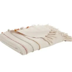 Blankets & Throws-Kirkland's Home Cream And Orange Striped Throw Blanket Ivory/Orange