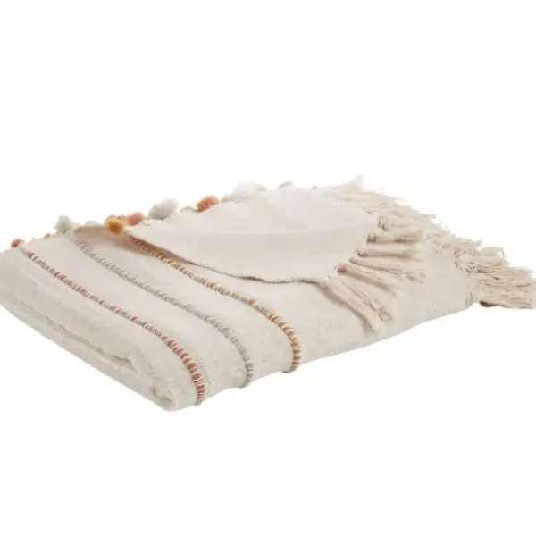 Blankets & Throws-Kirkland's Home Cream And Orange Striped Throw Blanket Ivory/Orange