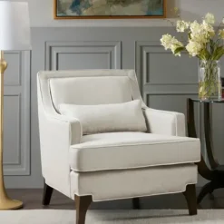 Accent Chairs-Kirkland's Home Cream And White Contrast Welting Accent Chair Ivory