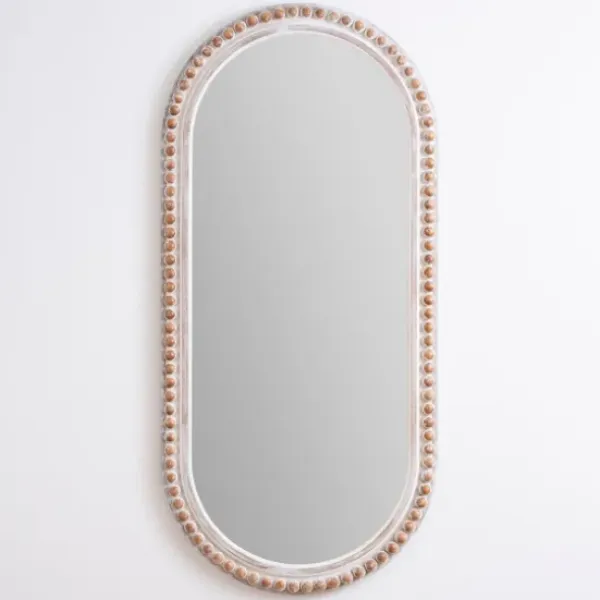Decorative Mirrors-Kirkland's Home Cream Beaded Wood Oval Wall Mirror