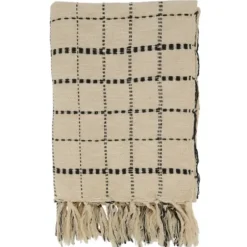 Blankets & Throws-Kirkland's Home Cream Blue Plaid Throw Blanket Ivory