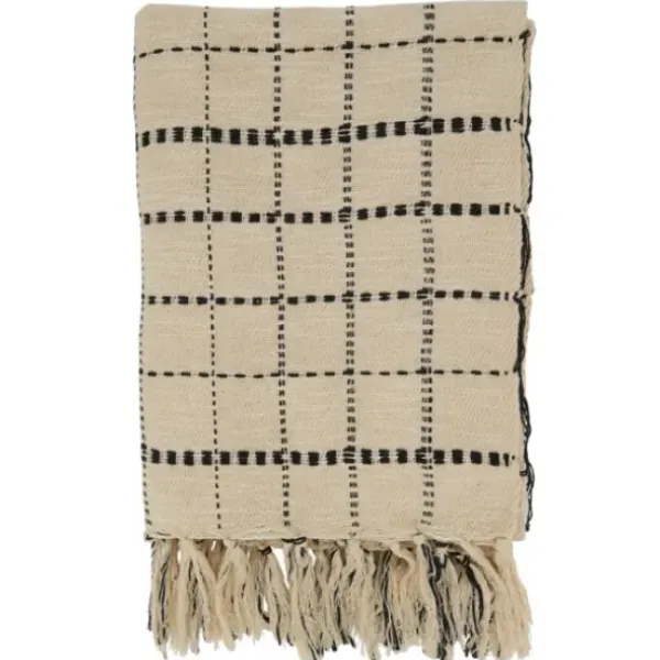 Blankets & Throws-Kirkland's Home Cream Blue Plaid Throw Blanket Ivory