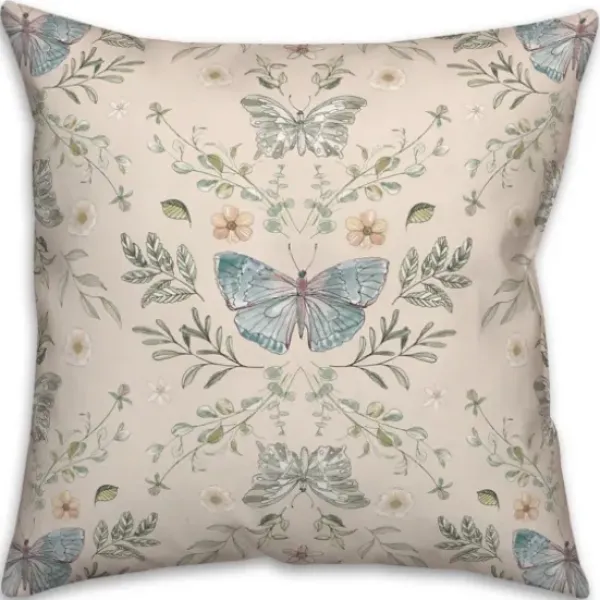 Pillows-Kirkland's Home Cream Botanical Butterfly Throw Pillow Ivory