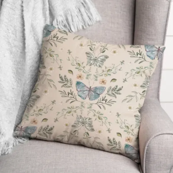 Pillows-Kirkland's Home Cream Botanical Butterfly Throw Pillow Ivory