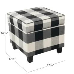 Benches & Ottomans-Kirkland's Home Cream Buffalo Plaid Upholstered Storage Ottoman Black/White