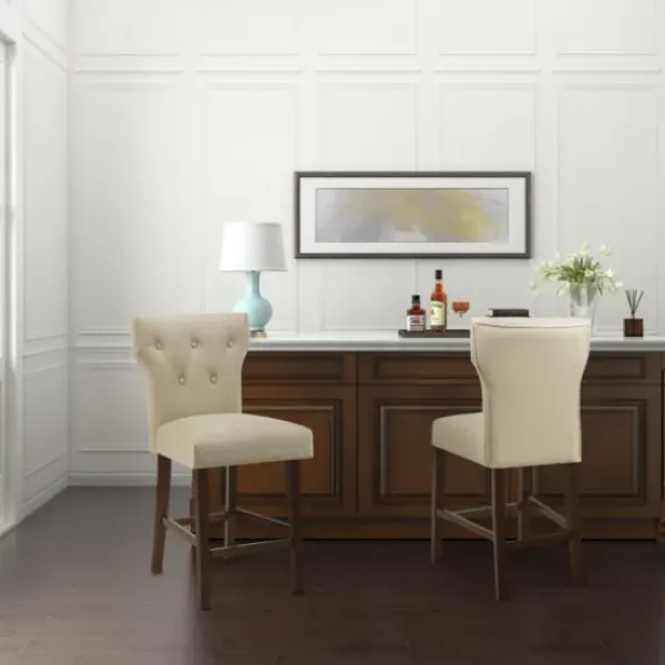 Bar Stools & Counter Height Stools-Kirkland's Home Cream Button Tufted Back Counter Stool Ivory