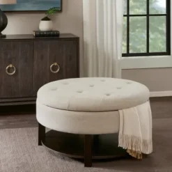 Benches & Ottomans-Kirkland's Home Cream Button Tufted Storage Ottoman Ivory