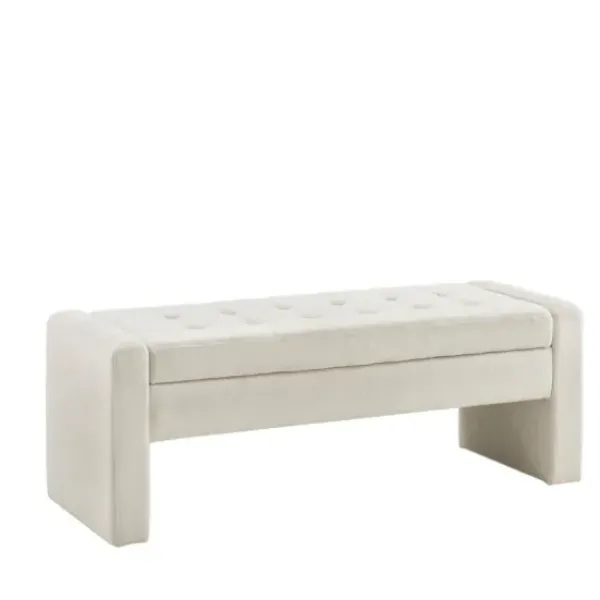 Benches & Ottomans-Kirkland's Home Cream Button Tufted Upholstered Storage Bench Ivory