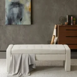 Benches & Ottomans-Kirkland's Home Cream Button Tufted Upholstered Storage Bench Ivory
