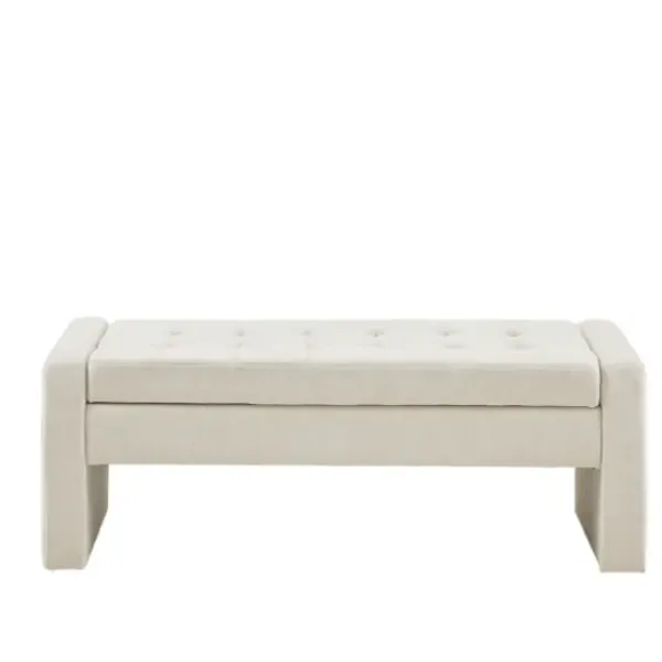 Benches & Ottomans-Kirkland's Home Cream Button Tufted Upholstered Storage Bench Ivory