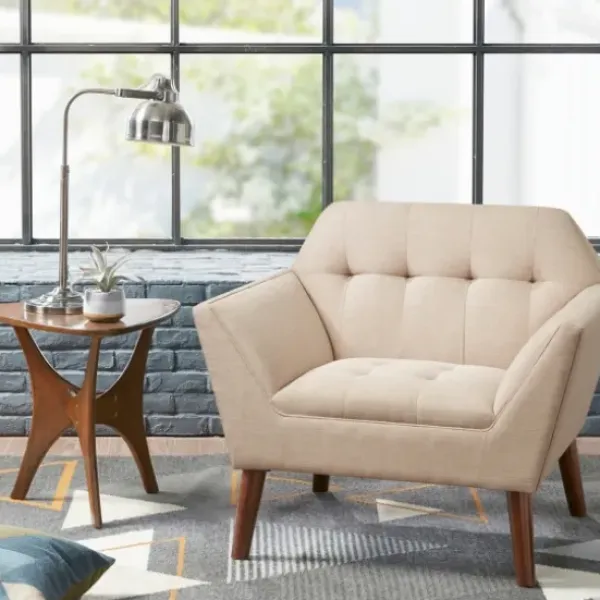 Accent Chairs-Kirkland's Home Cream Button Tufted Upholstered Accent Chair Tan