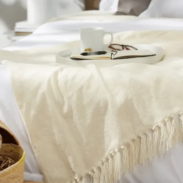 Blankets & Throws-Kirkland's Home Cream Chenille Fringe Throw Ivory