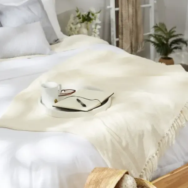 Blankets & Throws-Kirkland's Home Cream Chenille Fringe Throw Ivory