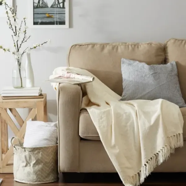 Blankets & Throws-Kirkland's Home Cream Chenille Fringe Throw Ivory
