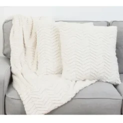 Blankets & Throws-Kirkland's Home Cream Chevron 3-Pc. Pillows And Throw Set Ivory