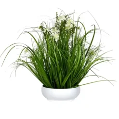 Arrangements & Greenery-Kirkland's Home Cream Cosmos And Grass In White Pot, 21 In. Green/White