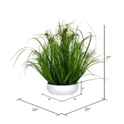 Arrangements & Greenery-Kirkland's Home Cream Cosmos And Grass In White Pot, 21 In. Green/White