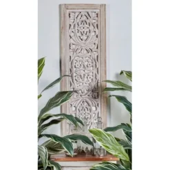 Wall Plaques-Kirkland's Home Cream Distressed Carved Floral Wall Plaque Tan/White