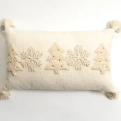 Pillows-Kirkland's Home Cream Embroidered Trees Lumbar Pillow Ivory