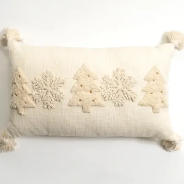 Pillows-Kirkland's Home Cream Embroidered Trees Lumbar Pillow Ivory