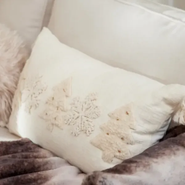Pillows-Kirkland's Home Cream Embroidered Trees Lumbar Pillow Ivory