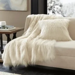 Blankets & Throws-Kirkland's Home Cream Faux Mink Fluffy Throw Ivory