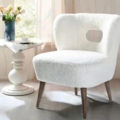 Accent Chairs-Kirkland's Home Cream Fluffy Wingback Accent Chair White