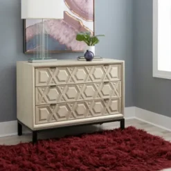 Cabinets & Sideboards-Kirkland's Home Cream Geometric Overlay Chest