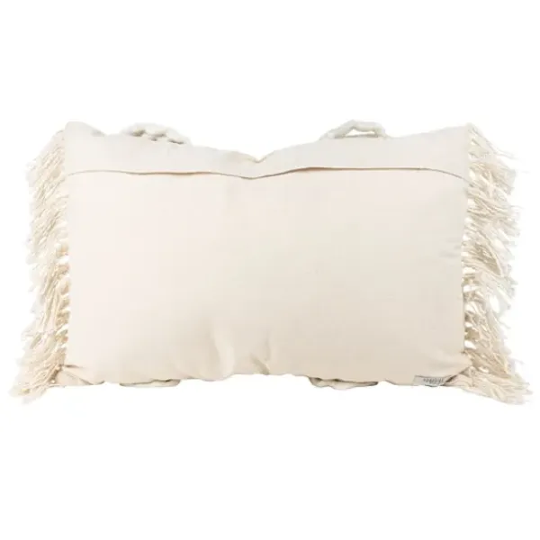 Pillows-Kirkland's Home Cream Hand Woven Fringe Ends Lumbar Pillow Ivory