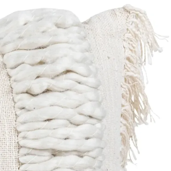 Pillows-Kirkland's Home Cream Hand Woven Fringe Ends Lumbar Pillow Ivory