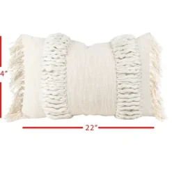 Pillows-Kirkland's Home Cream Hand Woven Fringe Ends Lumbar Pillow Ivory