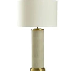 Table Lamps-Kirkland's Home Cream Leather And Gold Table Lamp Ivory