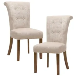 Dining Chairs-Kirkland's Home Cream Linen Rolled Back Dining Chairs, Set Of 2 Ivory