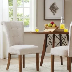 Dining Chairs-Kirkland's Home Cream Linen Rolled Back Dining Chairs, Set Of 2 Ivory