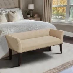 Benches & Ottomans-Kirkland's Home Cream Low Back Flared Arms Bench