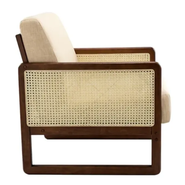 Accent Chairs-Kirkland's Home Cream Mahogany Finish Cane Panel Accent Chair White
