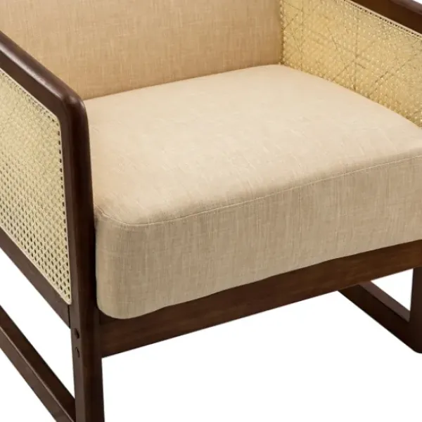 Accent Chairs-Kirkland's Home Cream Mahogany Finish Cane Panel Accent Chair White