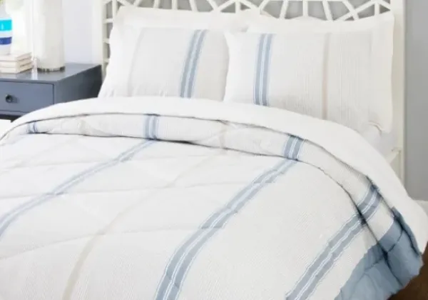 Comforters-Kirkland's Home Cream Mason King 3-Pc. Comforter Set Blue